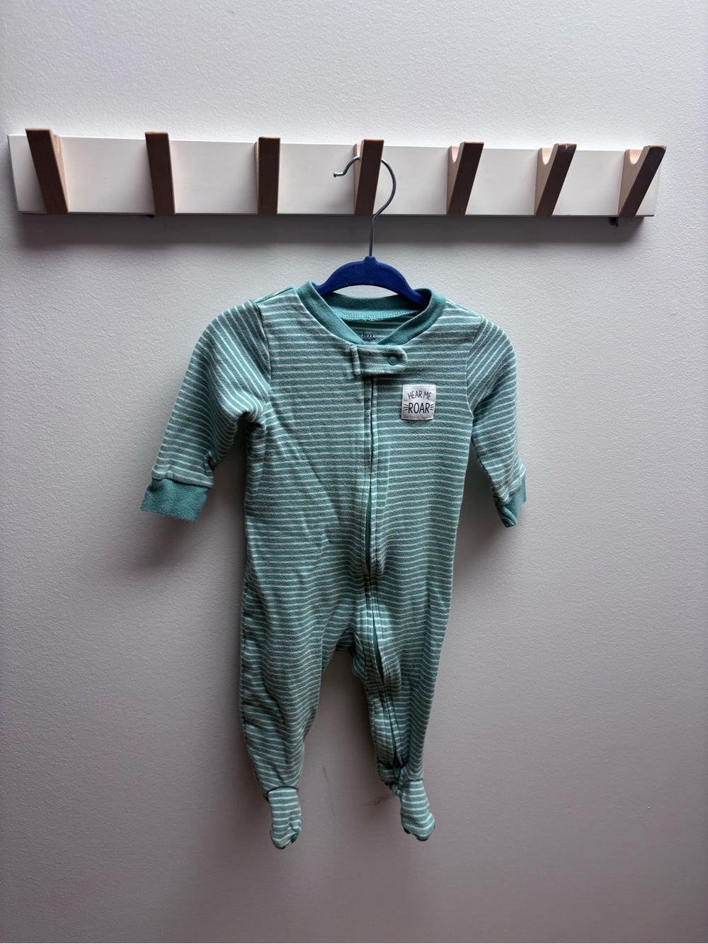 (5 for $20) Green Striped Footed Baby One-Piece